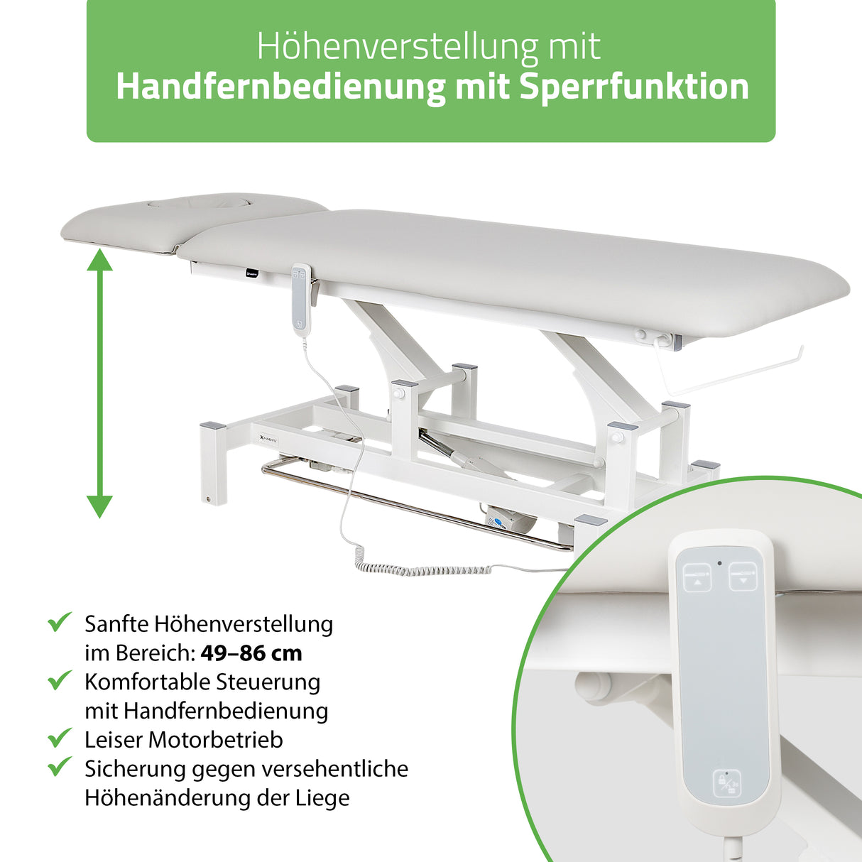 Massageliege Elektrisch Fortis 2 Ergo | 2-Segmente | Handfernbedienung Steuerrahmen | 3 Jahre Garantie