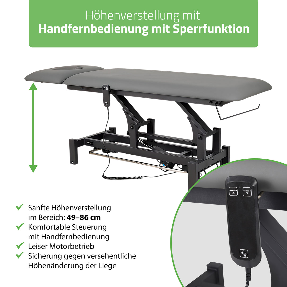 Massageliege Elektrisch Fortis 2 Ergo | 2-Segmente | Handfernbedienung Steuerrahmen | 3 Jahre Garantie