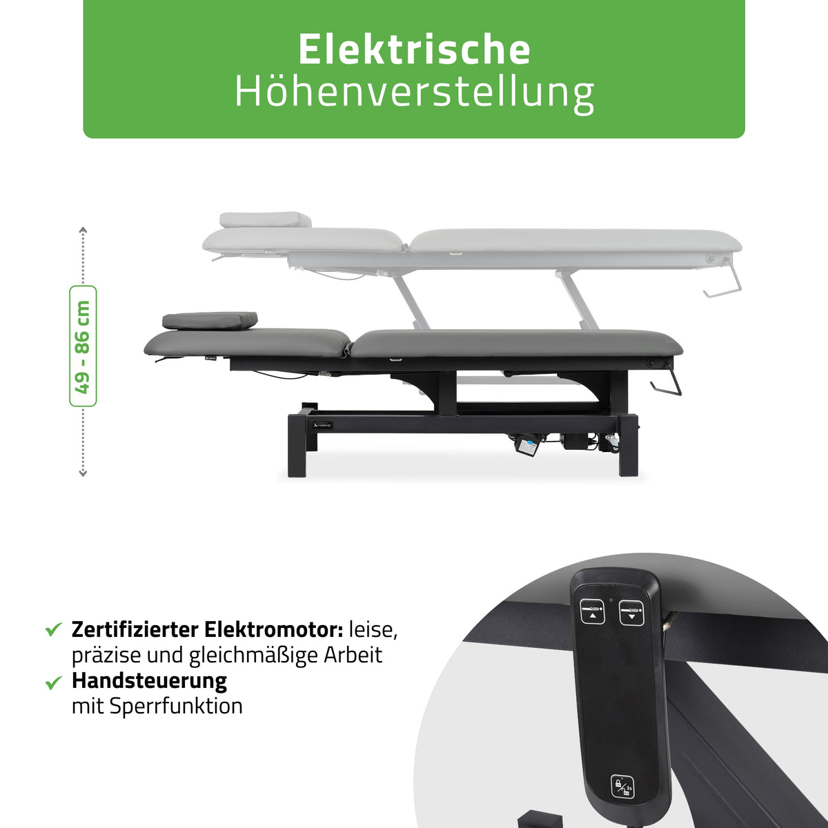 Elektrische behandeltafel set Fortis 2 + Massagepistool Dynamic Pro + Positioneringsrol 15x60 + Wegwerpvlies op rol