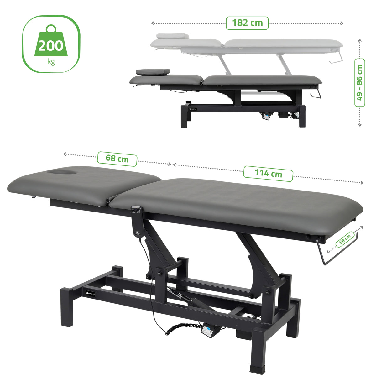 Elektrische behandeltafel set Fortis 2 + Massagepistool Dynamic Pro + Positioneringsrol 15x60 + Wegwerpvlies op rol