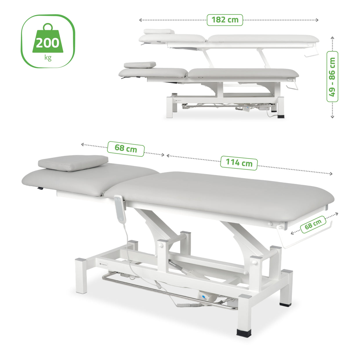 Elektrische behandeltafel set Fortis 2 + Massagepistool Dynamic Pro + Positioneringsrol 15x60 + Wegwerpvlies op rol