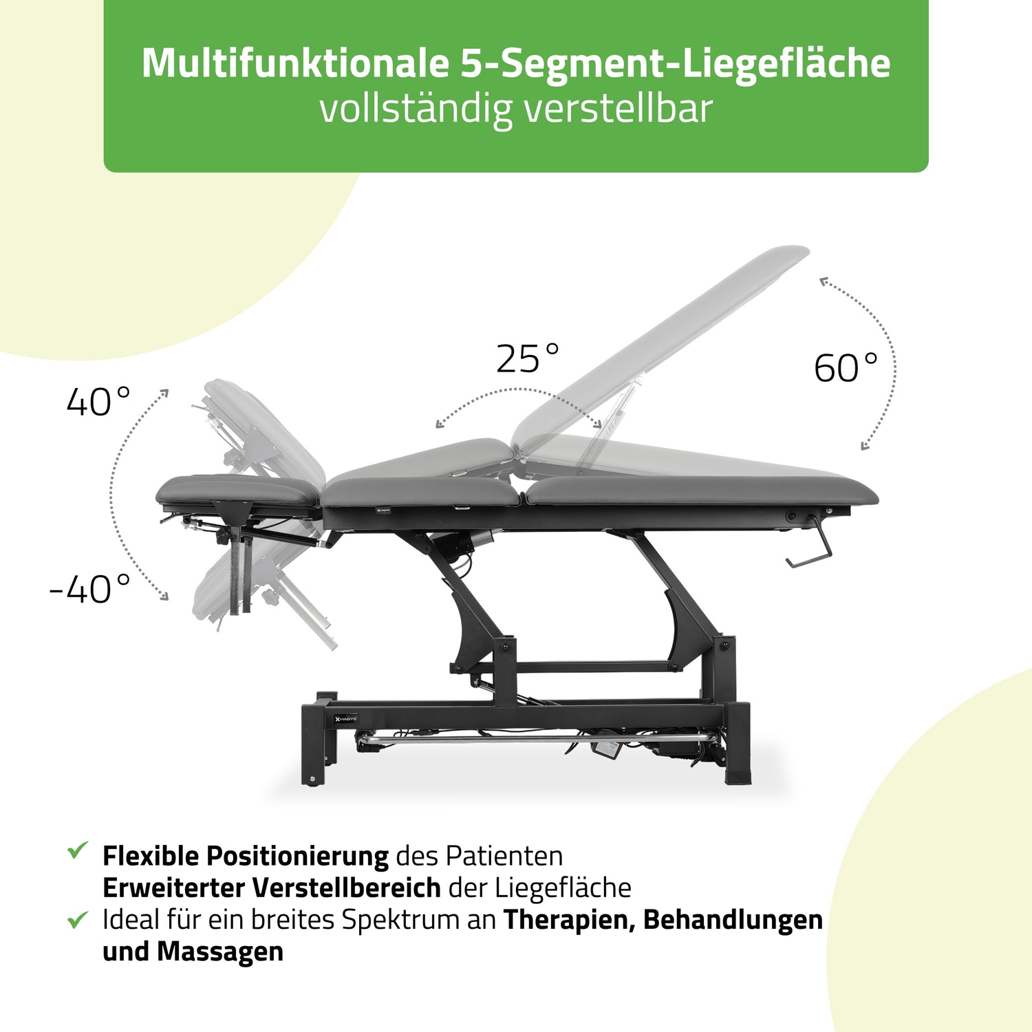 Massageliege Elektrisch Fortis 5 Ergo | 5-Segmente | Handfernbedienung Steuerrahmen | 3 Jahre Garantie