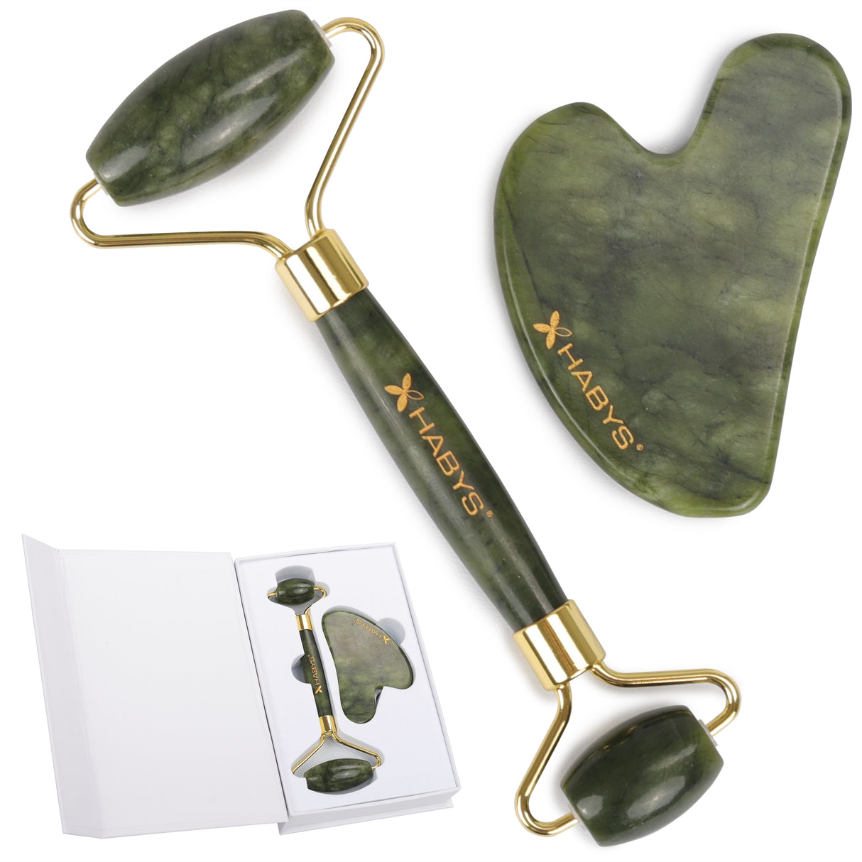 Massage Set Gua Sha van Jadeïet | Steenroller