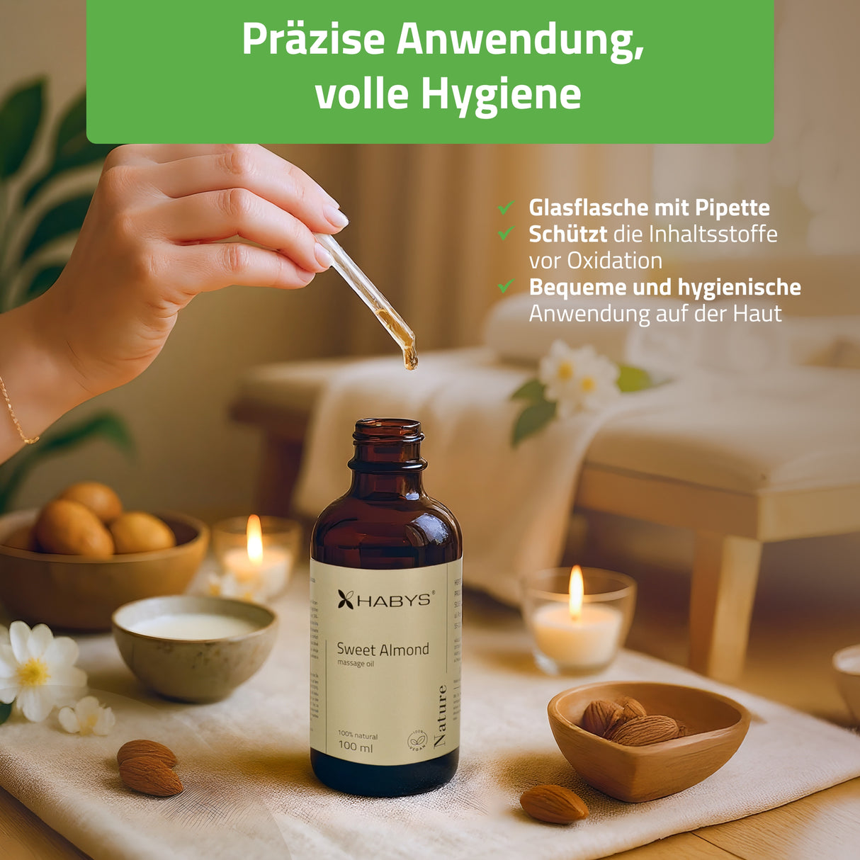 Gesichts-Massage-Set HABYS | Gua-Sha-Stein + | Roller aus Rosenquarz + | natürliches Mandelöl 100 ml