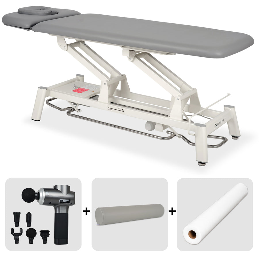 Elektrische behandeltafel set Proxima V2 Ergo + Massagepistool Dynamic Pro + Positioneringsrol 15x60 + Wegwerpvlies op rol