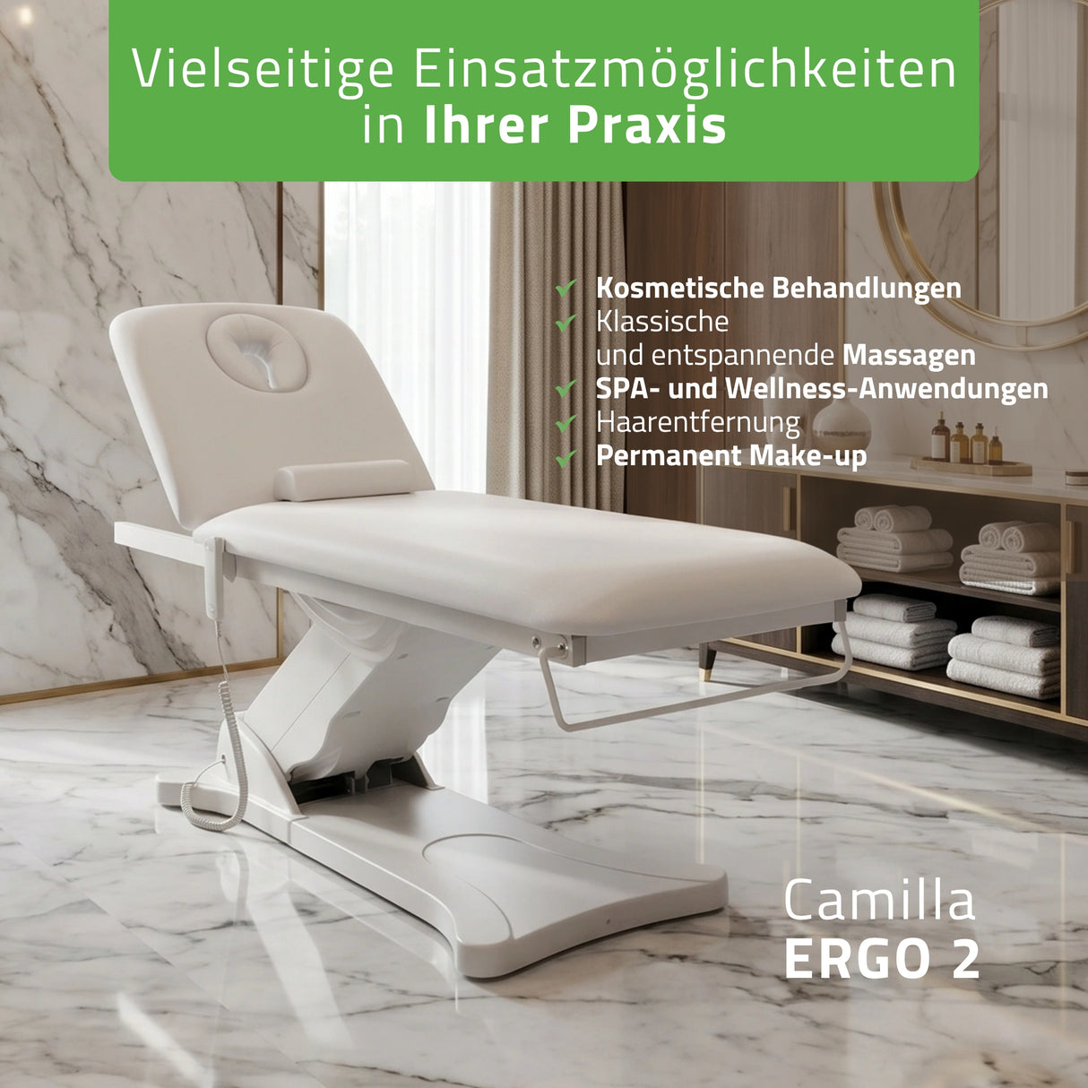 Kosmetikliege Elektrisch mit Heizung Camilla Ergo 2 | 3 Jahre Garantie