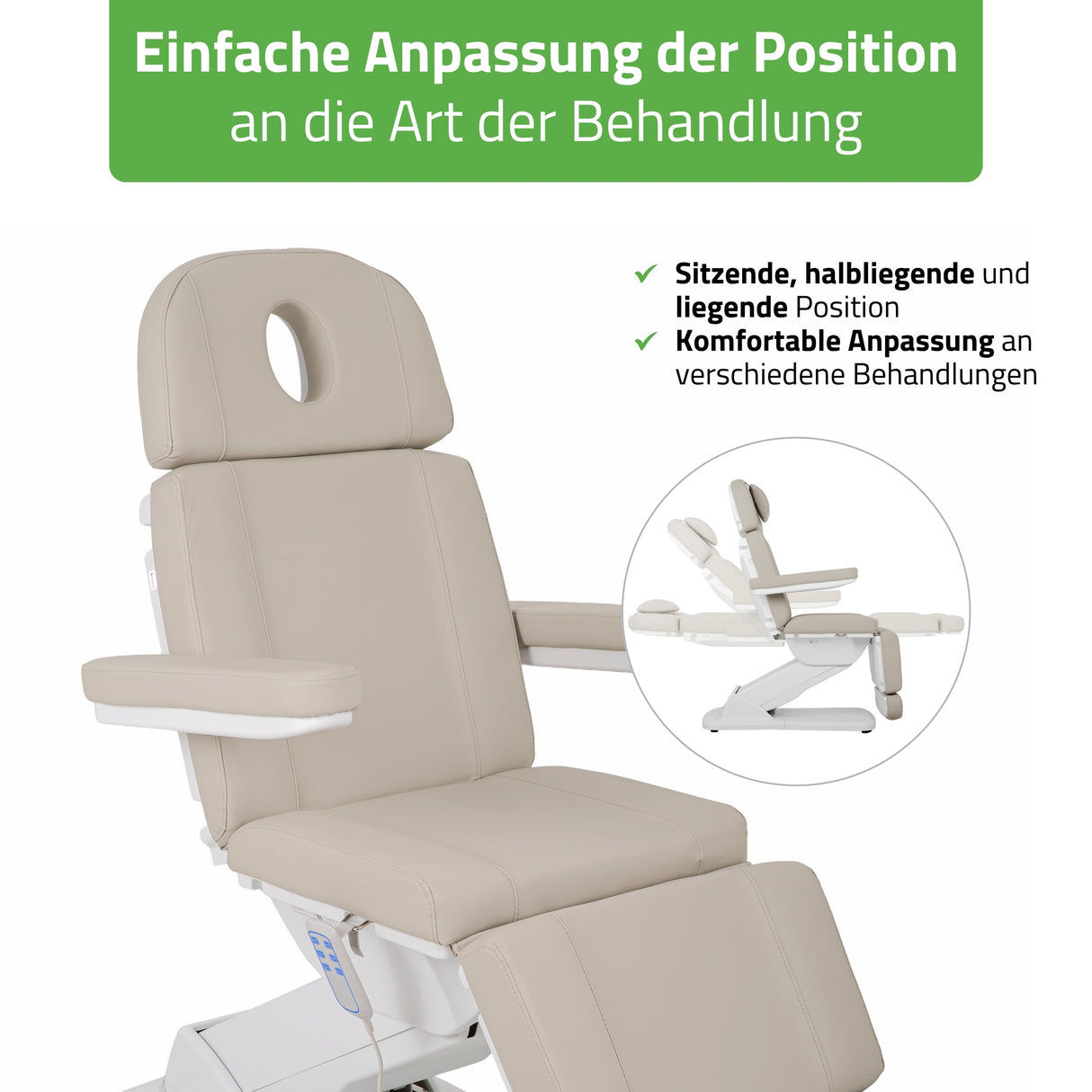 Kosmetikliege Elektrisch Tavia | Kosmetiksessel mit elektrischer Verstellung | Handfernbedienung | 3 Jahre Garantie