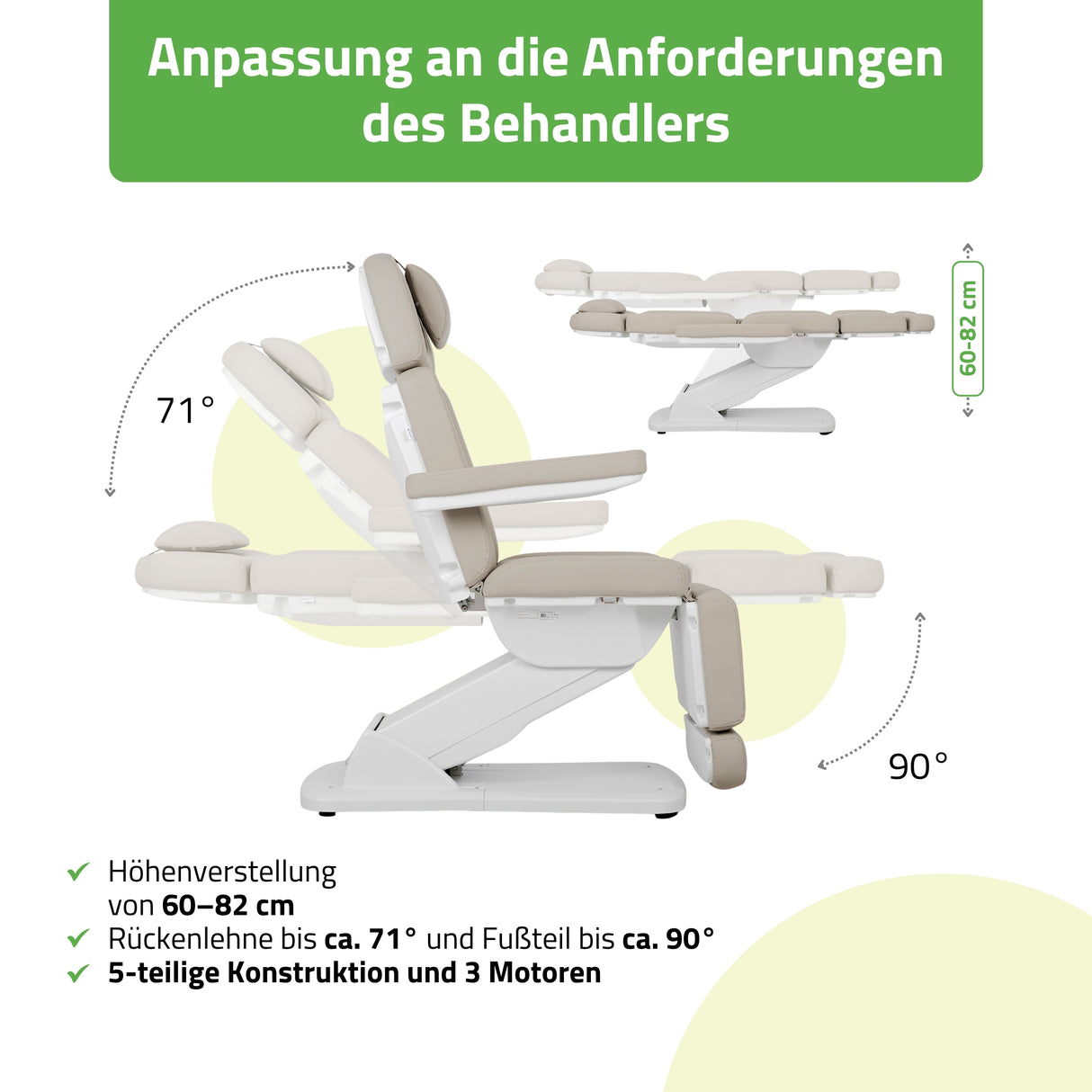 Kosmetikliege Elektrisch Tavia | Kosmetiksessel mit elektrischer Verstellung | Handfernbedienung | 3 Jahre Garantie