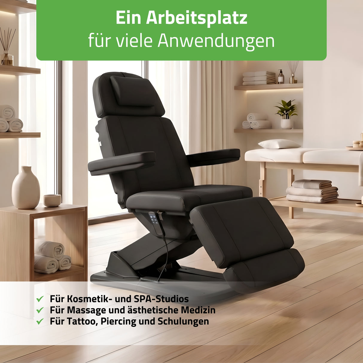 Kosmetikliege Elektrisch Tavia | Kosmetiksessel mit elektrischer Verstellung | Handfernbedienung | 3 Jahre Garantie