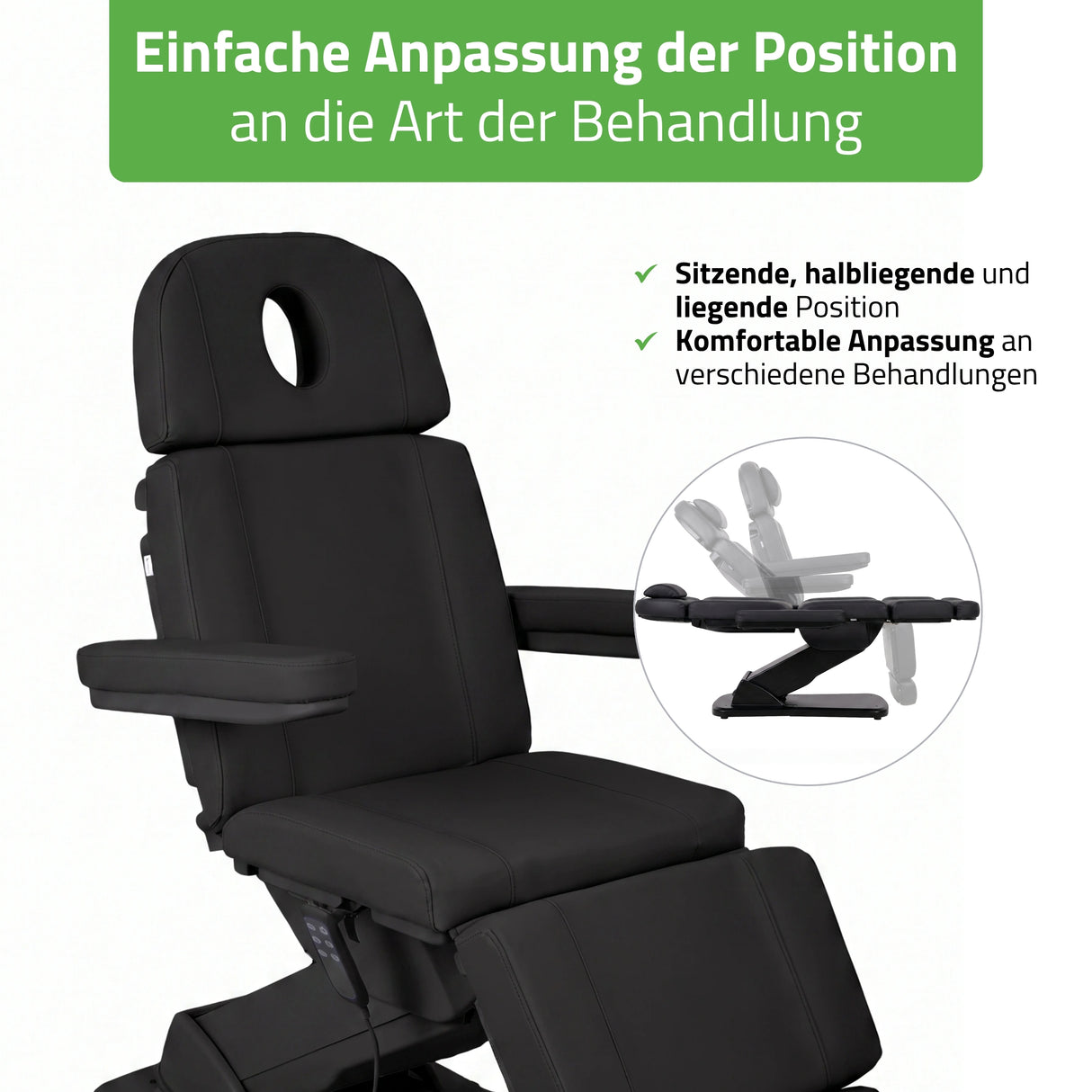 Kosmetikliege Elektrisch Tavia | Kosmetiksessel mit elektrischer Verstellung | Handfernbedienung | 3 Jahre Garantie