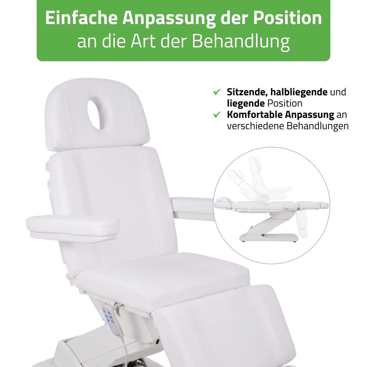 Kosmetikliege Elektrisch Tavia | Kosmetiksessel mit elektrischer Verstellung | Handfernbedienung | 3 Jahre Garantie