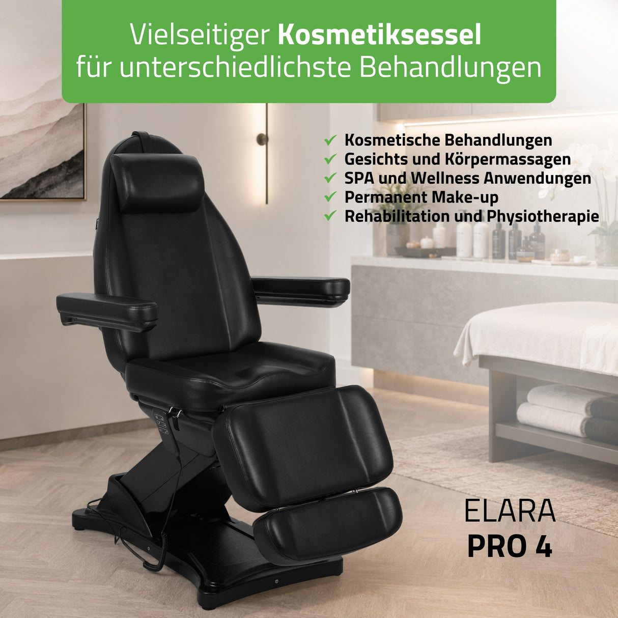 Kosmetikliege Elektrisch | Elara PRO 4 | Kosmetiksessel mit elektrischer Verstellung | Handfernbedienung | 3 - Motoren