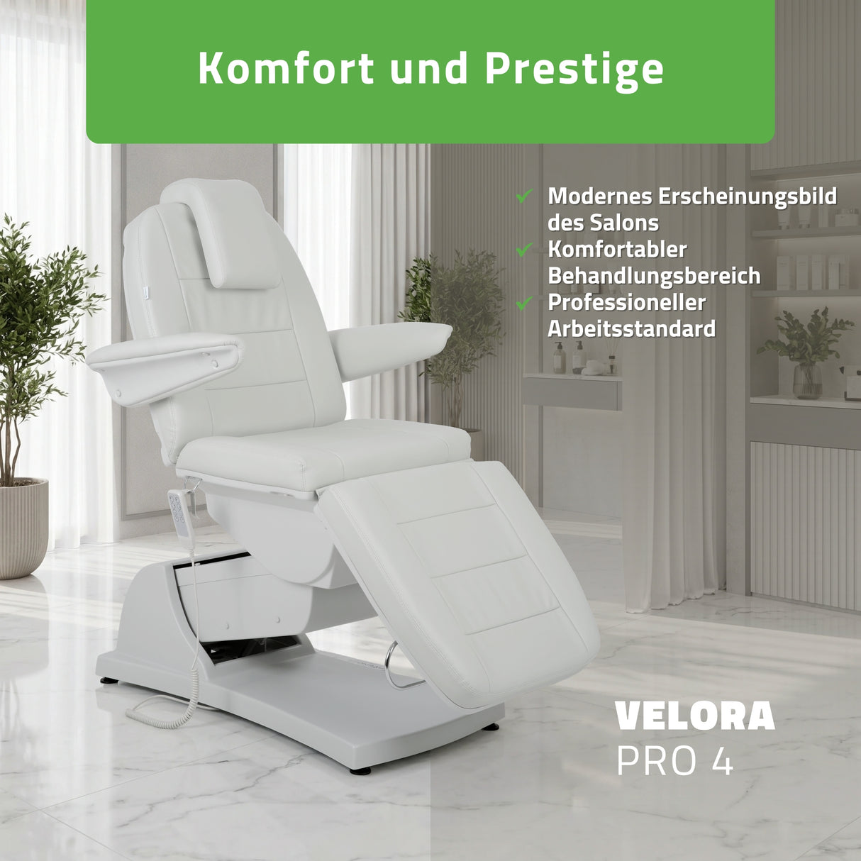 Kosmetikliege Elektrisch | Velora PRO 4 | Kosmetiksessel mit elektrischer Verstellung | Handfernbedienung | 4 - Motoren | 3 Jahre Garantie