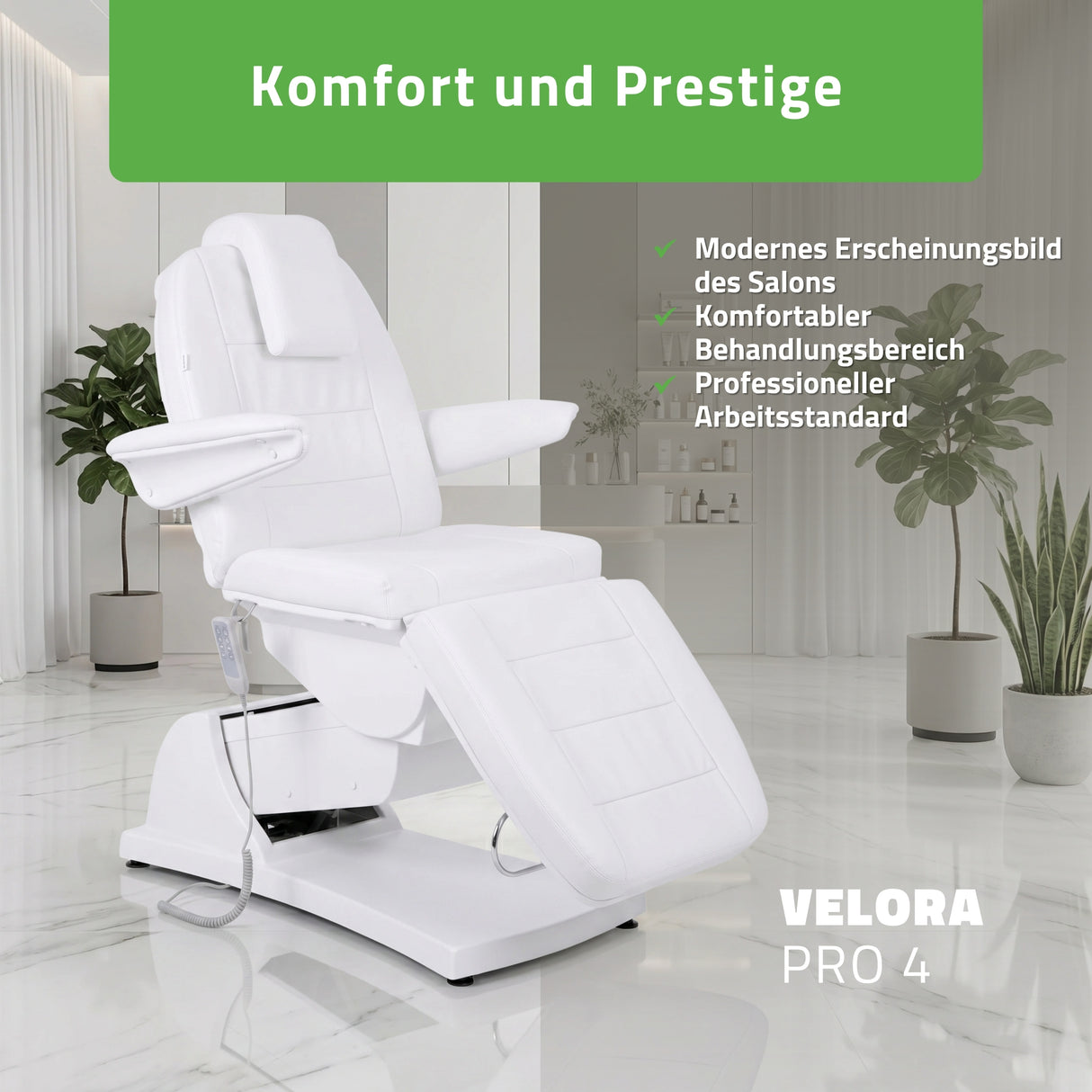 Kosmetikliege Elektrisch | Velora PRO 4 | Kosmetiksessel mit elektrischer Verstellung | Handfernbedienung | 4 - Motoren | 3 Jahre Garantie