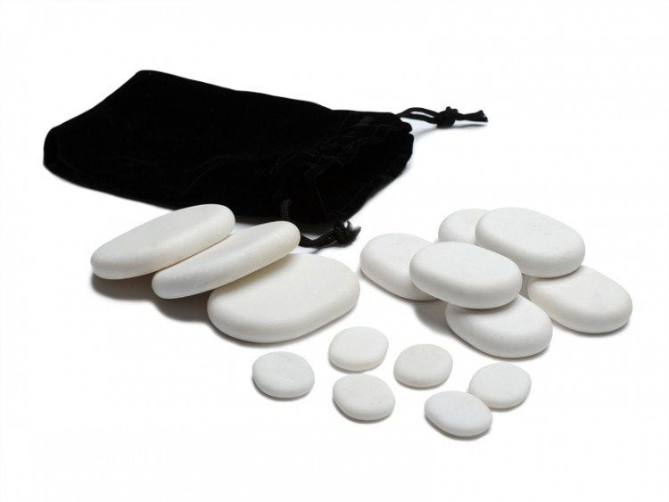 Massagesteine Set | 15-teilig | aus weißem Marmor