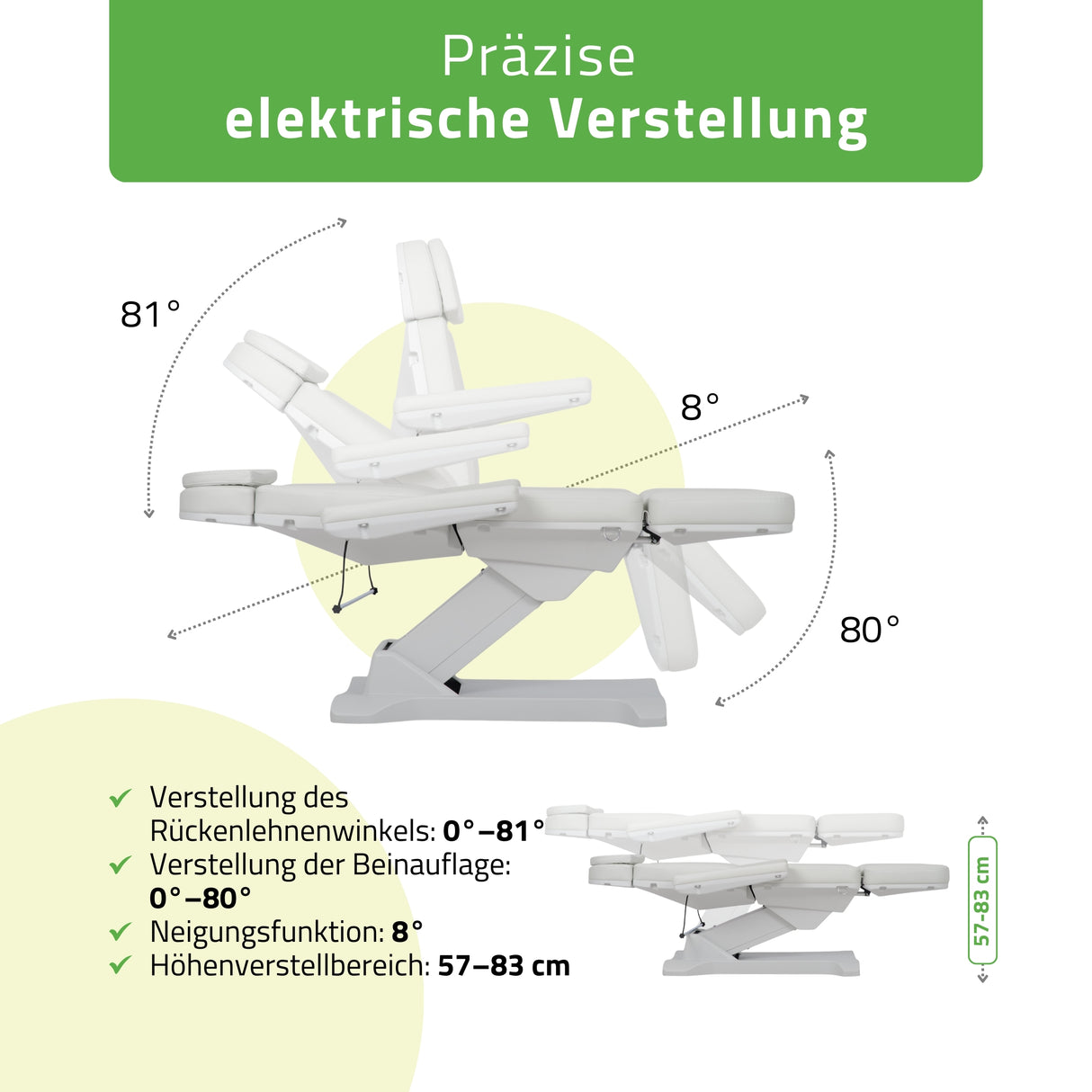 Kosmetikliege Elektrisch | Selia PRO 4 | Kosmetiksessel mit elektrischer Verstellung | Handfernbedienung | 3 Jahre Garantie