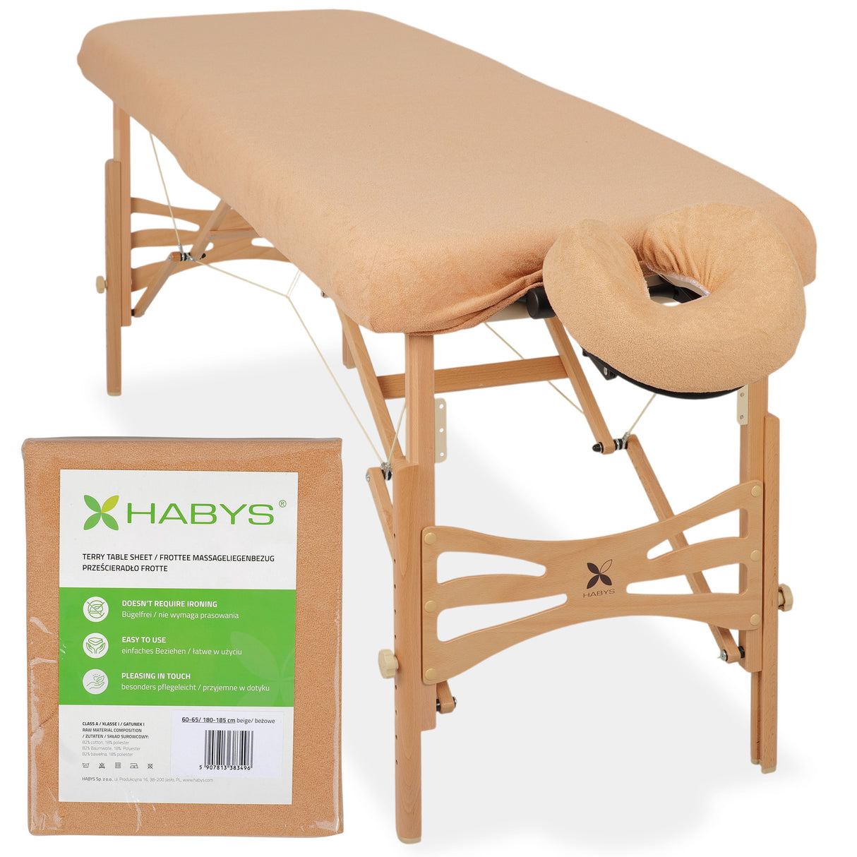 Set | Einteiliges Frottee Spannlaken für klappbare Massageliegen 60-65/180-185 | + Frottee-Bezug für die Kopfstütze