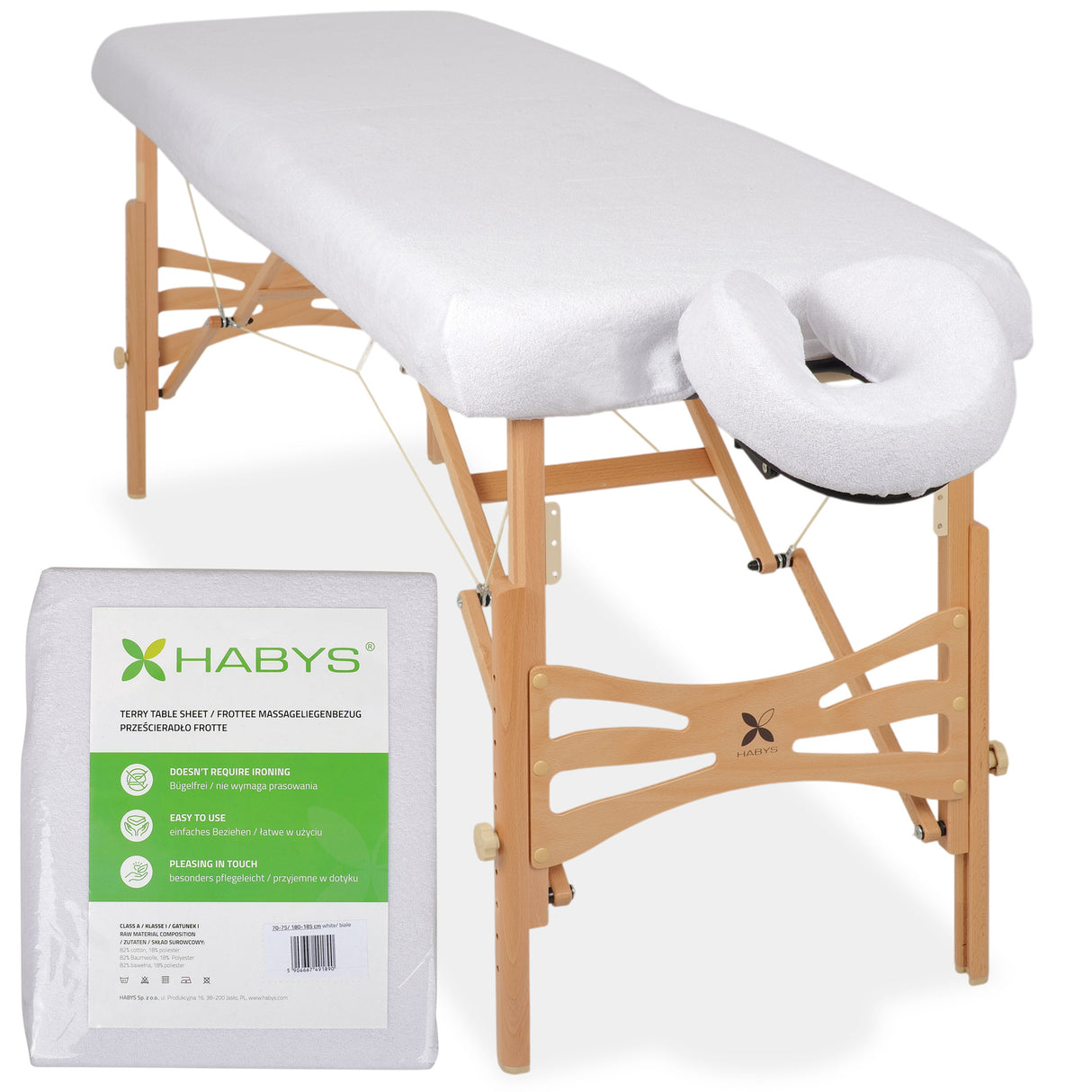 Set | Einteiliges Frottee Spannlaken für klappbare Massageliegen 70-75/180-185 | + Frottee-Bezug für die Kopfstütze