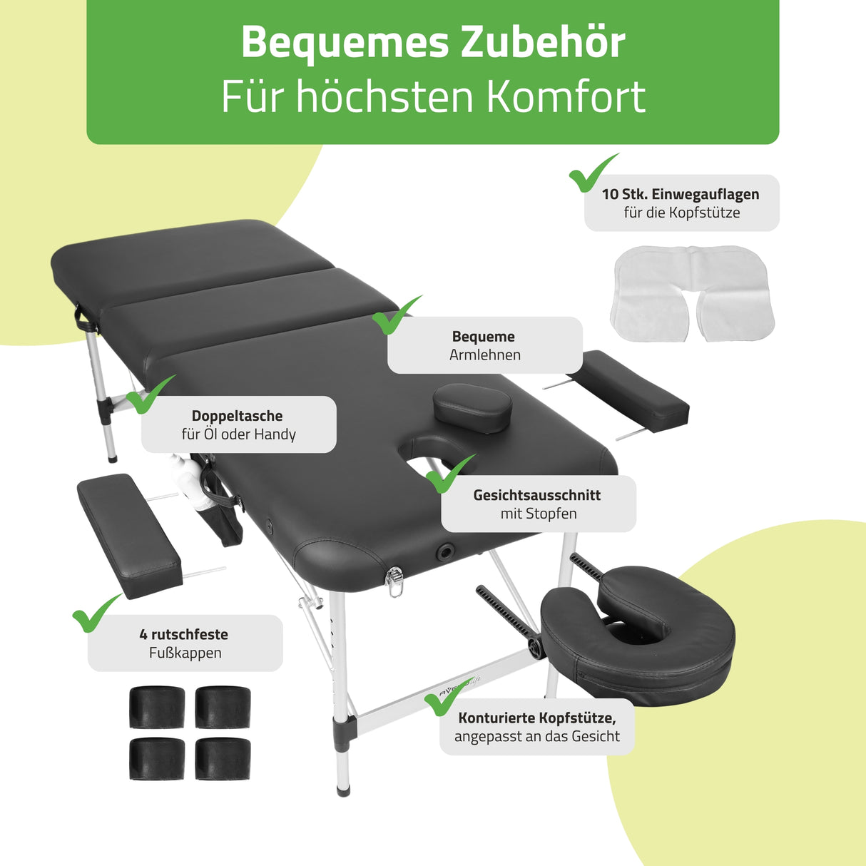 Massageliege Klappbar Adele | Kosmetikliege Tattooliege | Schwarz