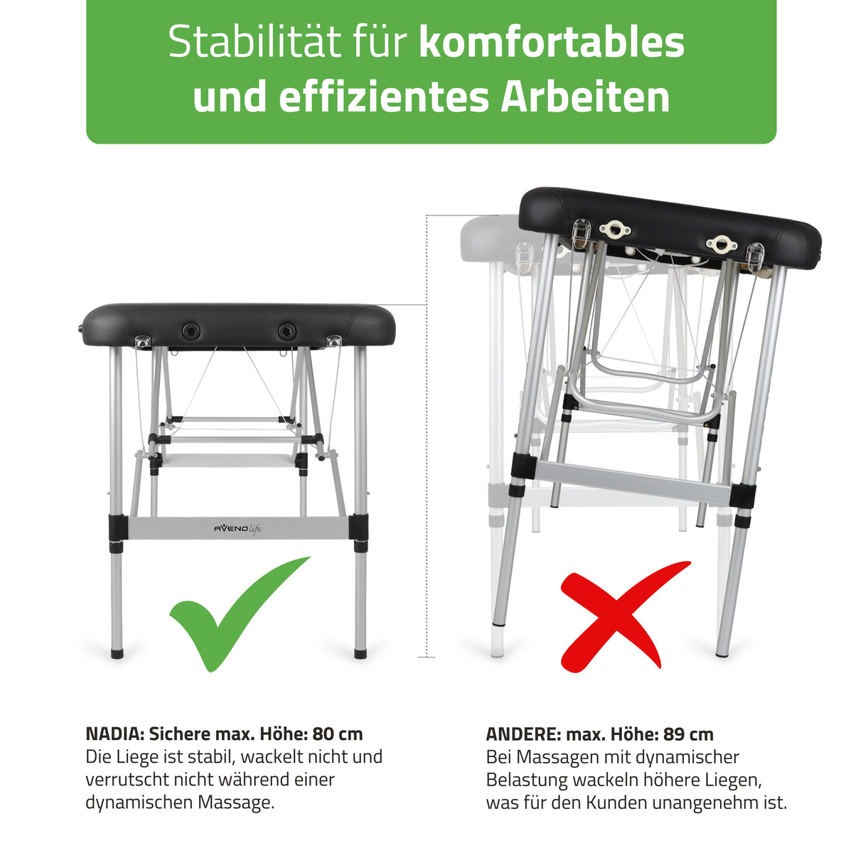 Massageliege Klappbar Nadia | Kosmetikliege Tattooliege | Schwarz 60 cm