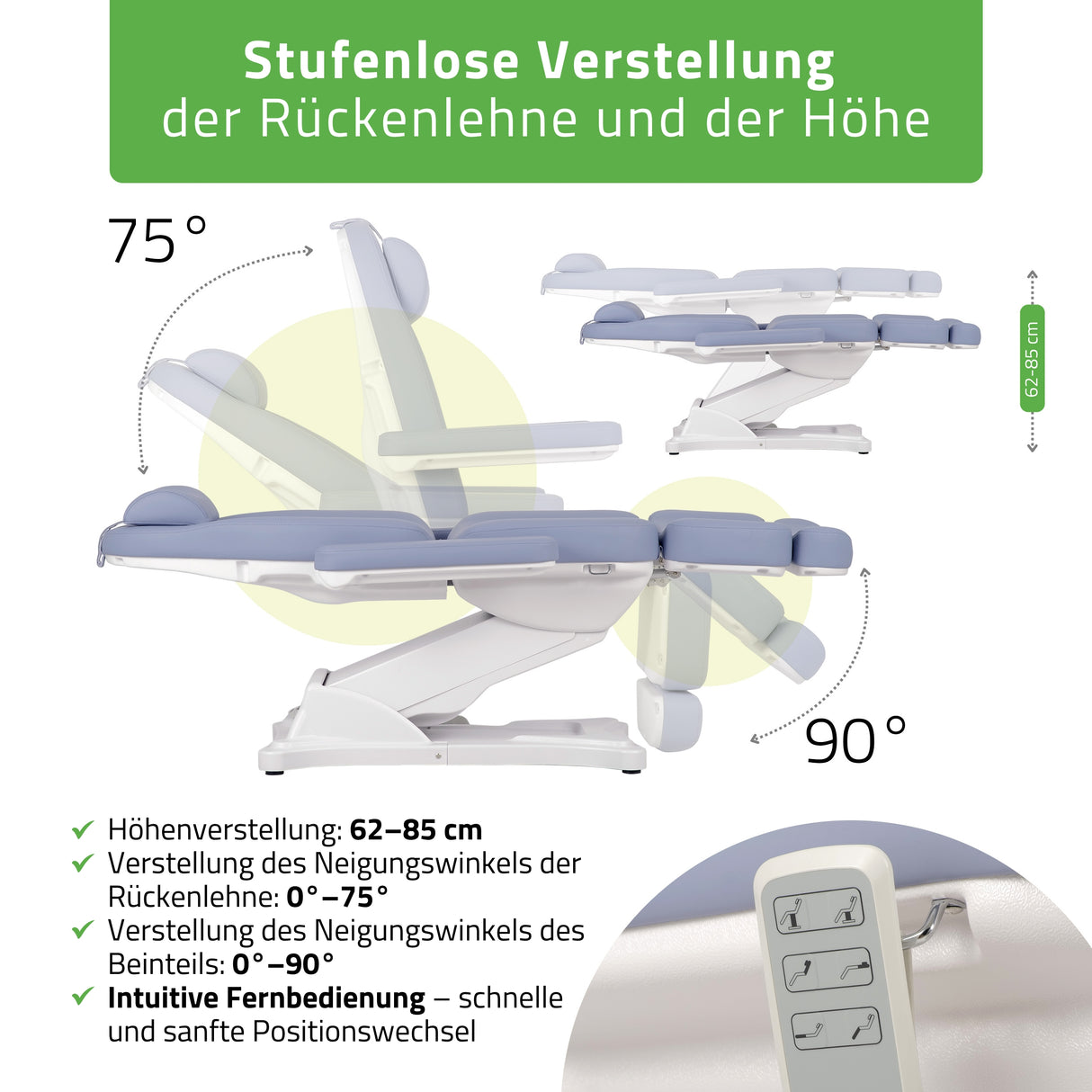 Kosmetikliege Elektrisch | Elara PRO 4 | Kosmetiksessel mit elektrischer Verstellung | Handfernbedienung | 3 - Motoren | 3 Jahre Garantie