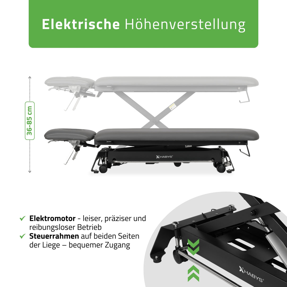 Therapieliege Elektrisch Evero Cross X4 Ergo | 4-Segmente | Steuerrahmen | Grau-Schwarz | 3 Jahre Garantie