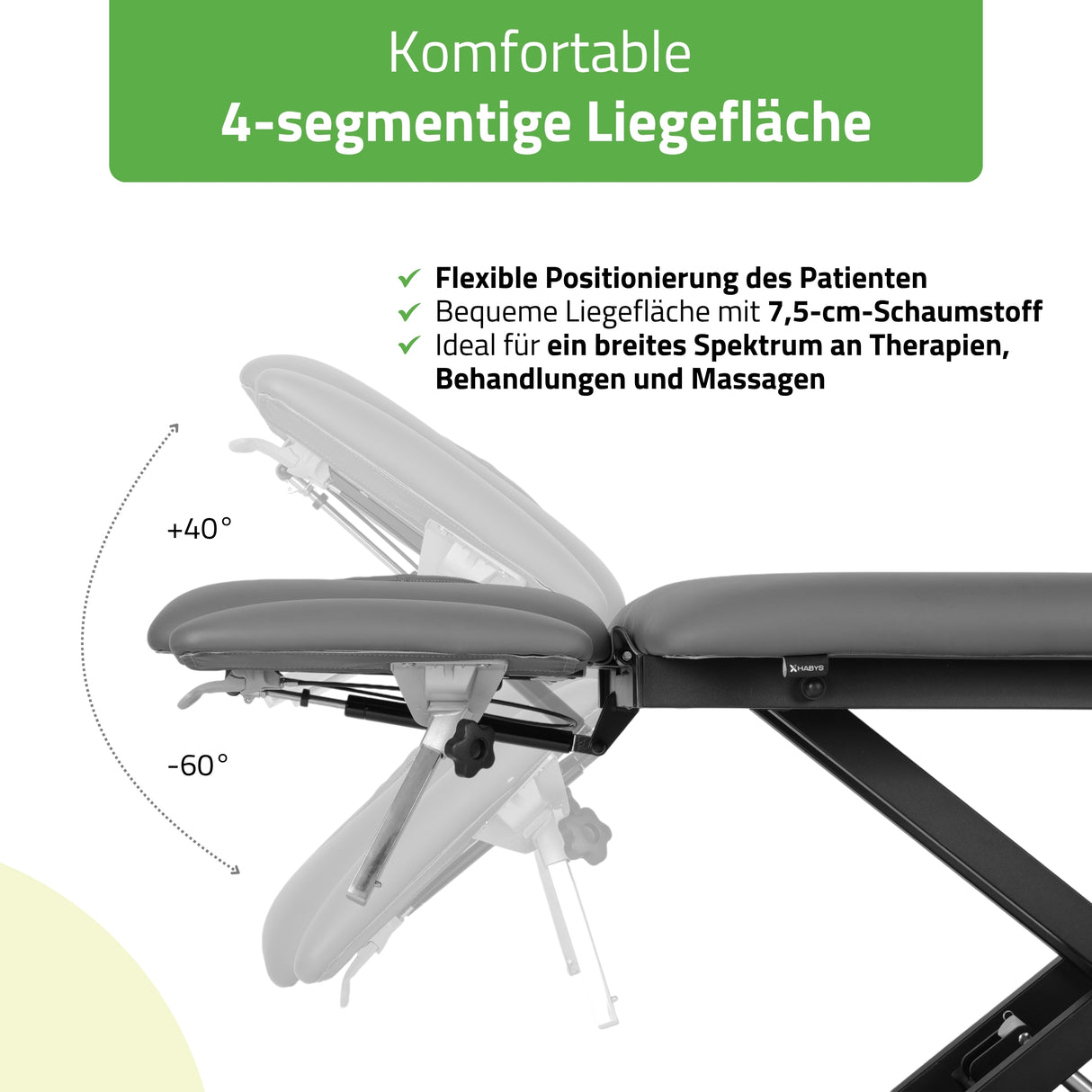 Therapieliege Elektrisch Evero Cross X4 Ergo | 4-Segmente | Steuerrahmen | Grau-Schwarz | 3 Jahre Garantie