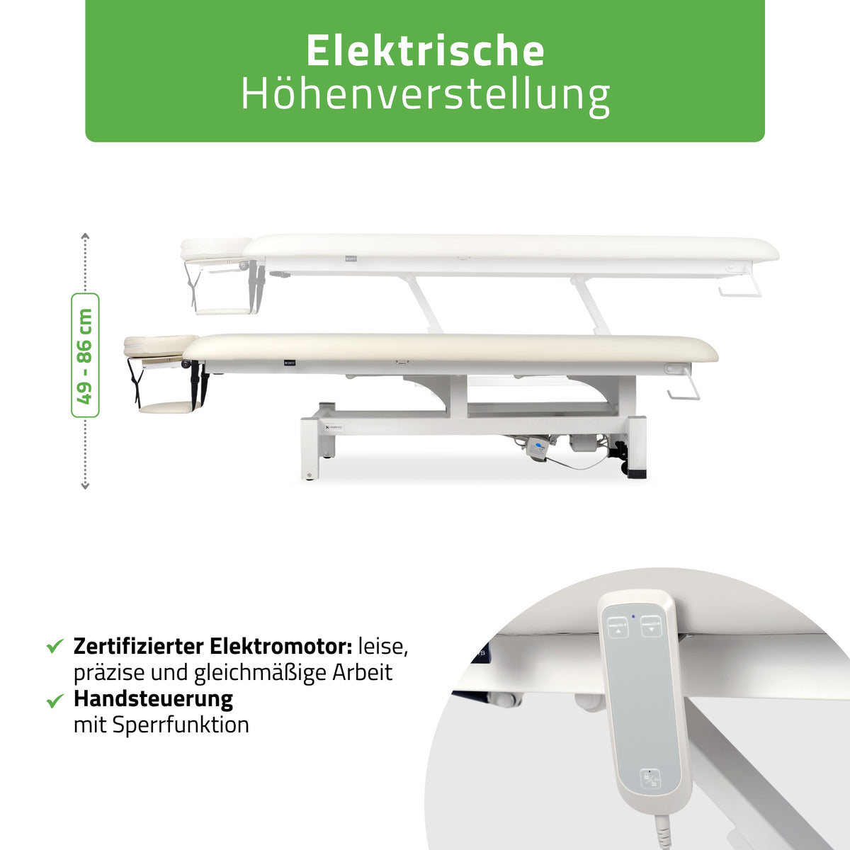 Elektrische behandeltafel set Fortis 1 + Massagepistool Dynamic Pro + Positioneringsrol 15x60 + Wegwerpvlies op rol
