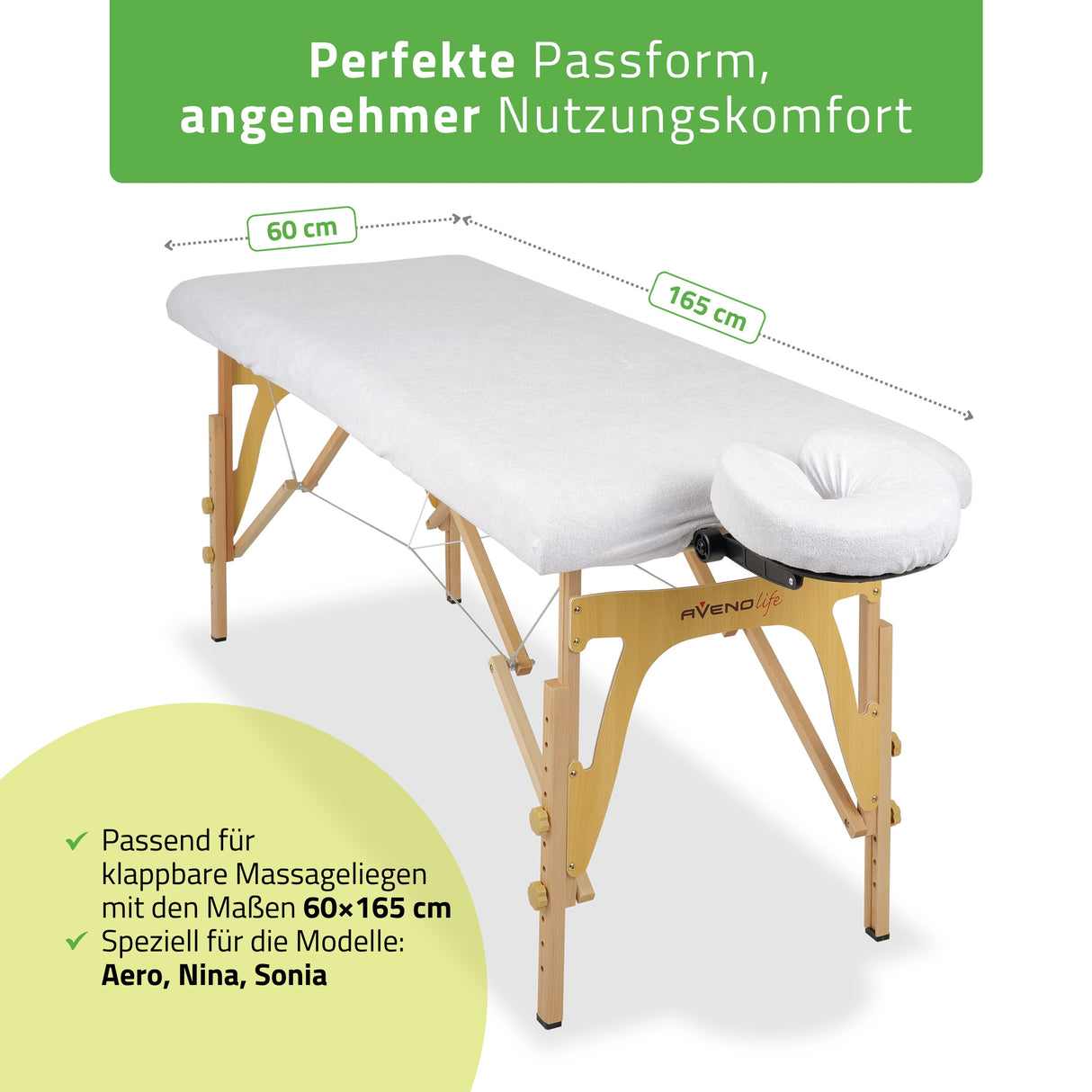 Set | Einteiliges Frottee Spannlaken für klappbare Massageliegen 60/165 | + Frottee-Bezug für die Kopfstütze