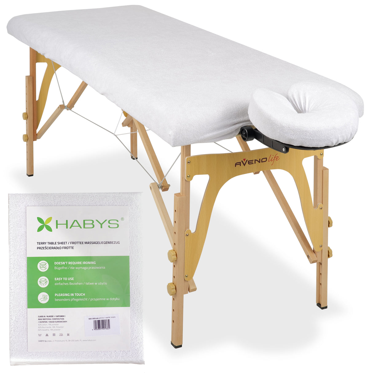 Set | Einteiliges Frottee Spannlaken für klappbare Massageliegen 60/165 | + Frottee-Bezug für die Kopfstütze