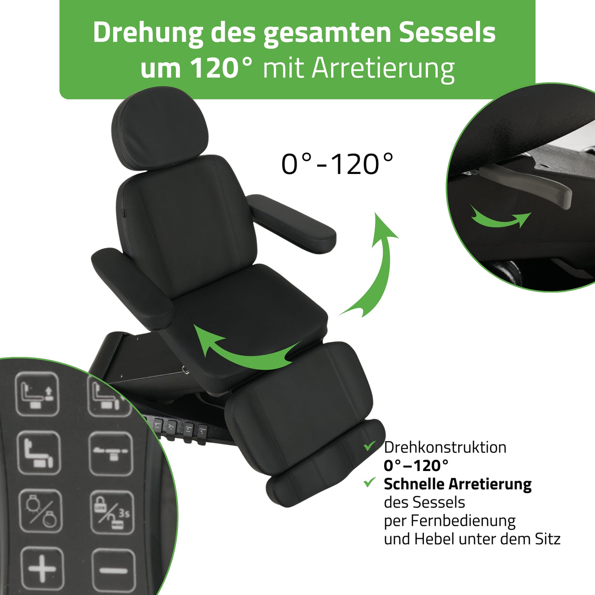 Kosmetikliege Elektrisch | Luxoria PRO 5 | Kosmetiksessel mit elektrischer Verstellung | Schwarz | 3 Jahre Garantie