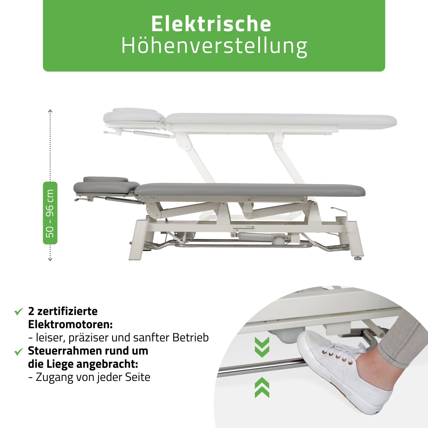 Therapieliege Elektrisch Proxima V2 Ergo | 2-Segmente | Steuerrahmen | 3 Jahre Garantie