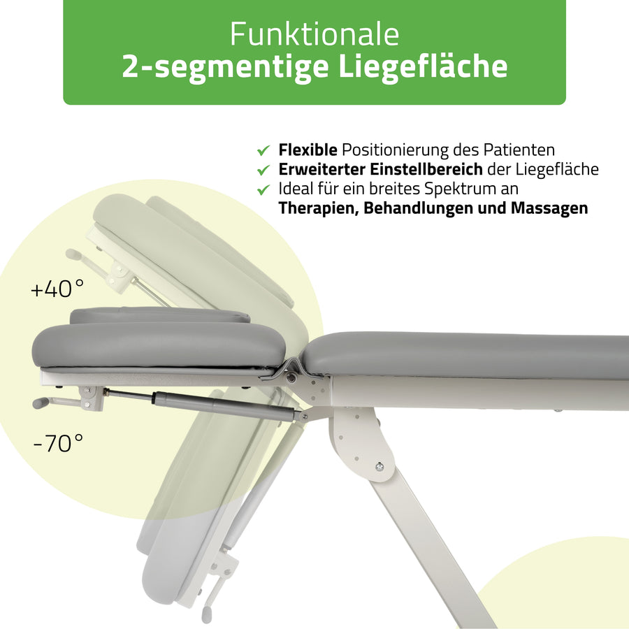 Komfortable, 2-segmentige Liegefläche mit verstellbarer Kopfstütze