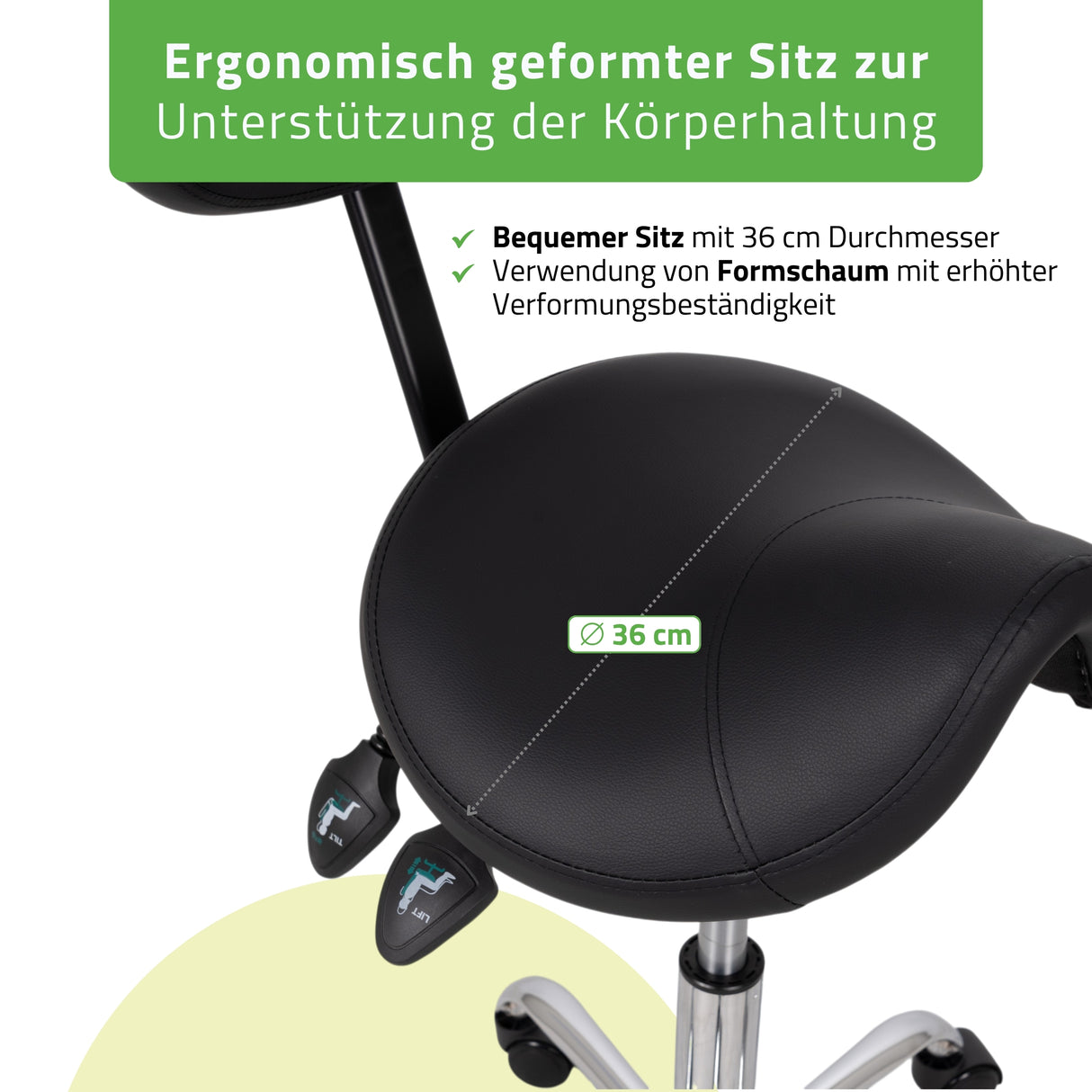 Ergonomische Zadelkruk met Rugleuning Sola