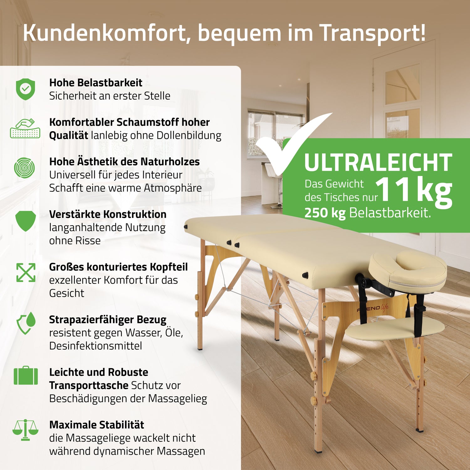 Massageliege Klappbar Sonia Ultralight | Kosmetikliege | 3 Jahre Garantie