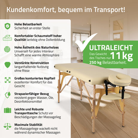 Set | Massageliege Sonia 60 cm – beige | Eismassager für den Körper – lila