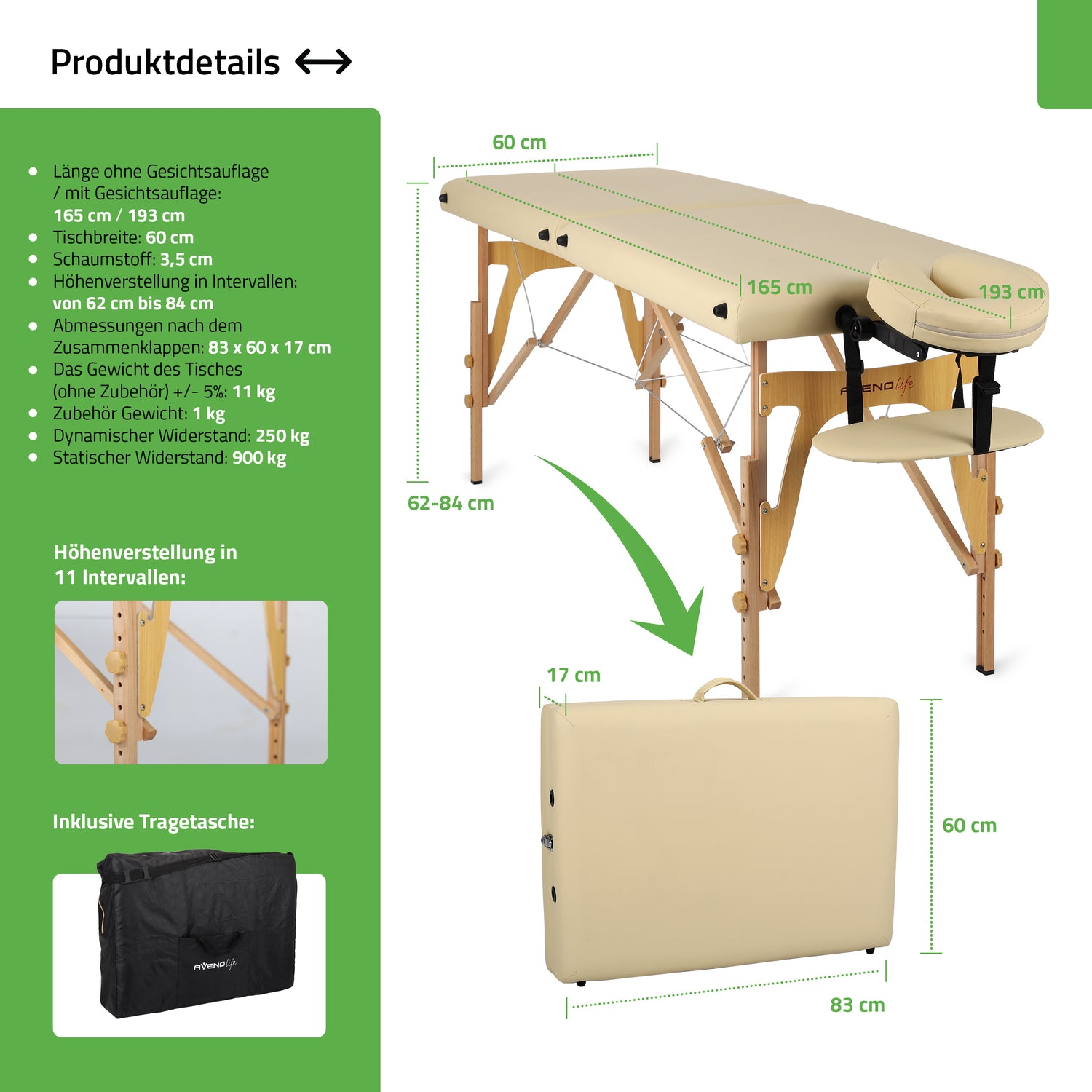 Massageliege Klappbar Sonia Ultralight | Kosmetikliege | 3 Jahre Garantie