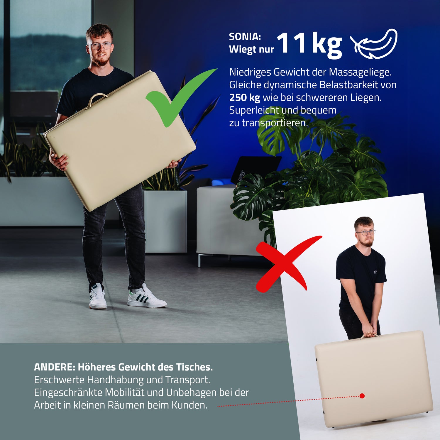 Set | Massageliege Sonia 60 cm – beige | Eismassager für den Körper – lila