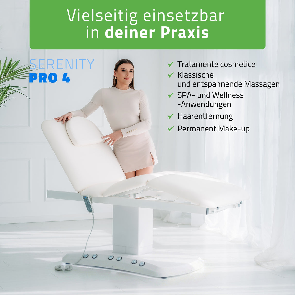 Kosmetikliege Elektrisch mit Heizung | Serenity PRO 4 | für Massage und SPA Anwendungen | 3 Jahre Garantie