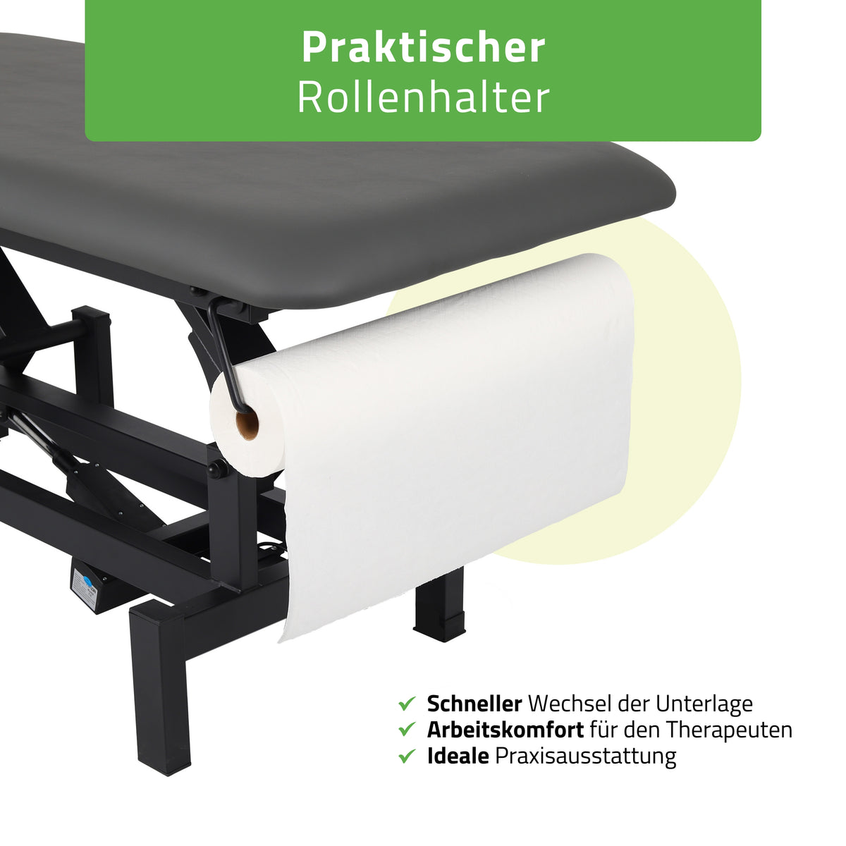 Elektrische behandeltafel set Fortis 2 + Massagepistool Dynamic Pro + Positioneringsrol 15x60 + Wegwerpvlies op rol