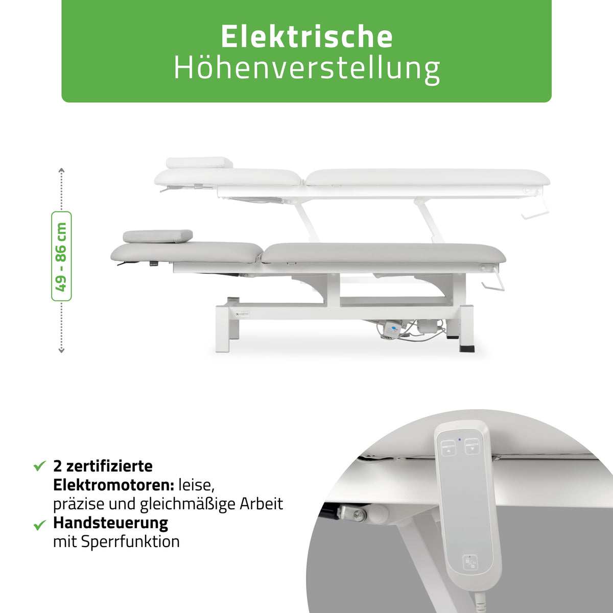 Elektrische behandeltafel set Fortis 2 + Massagepistool Dynamic Pro + Positioneringsrol 15x60 + Wegwerpvlies op rol