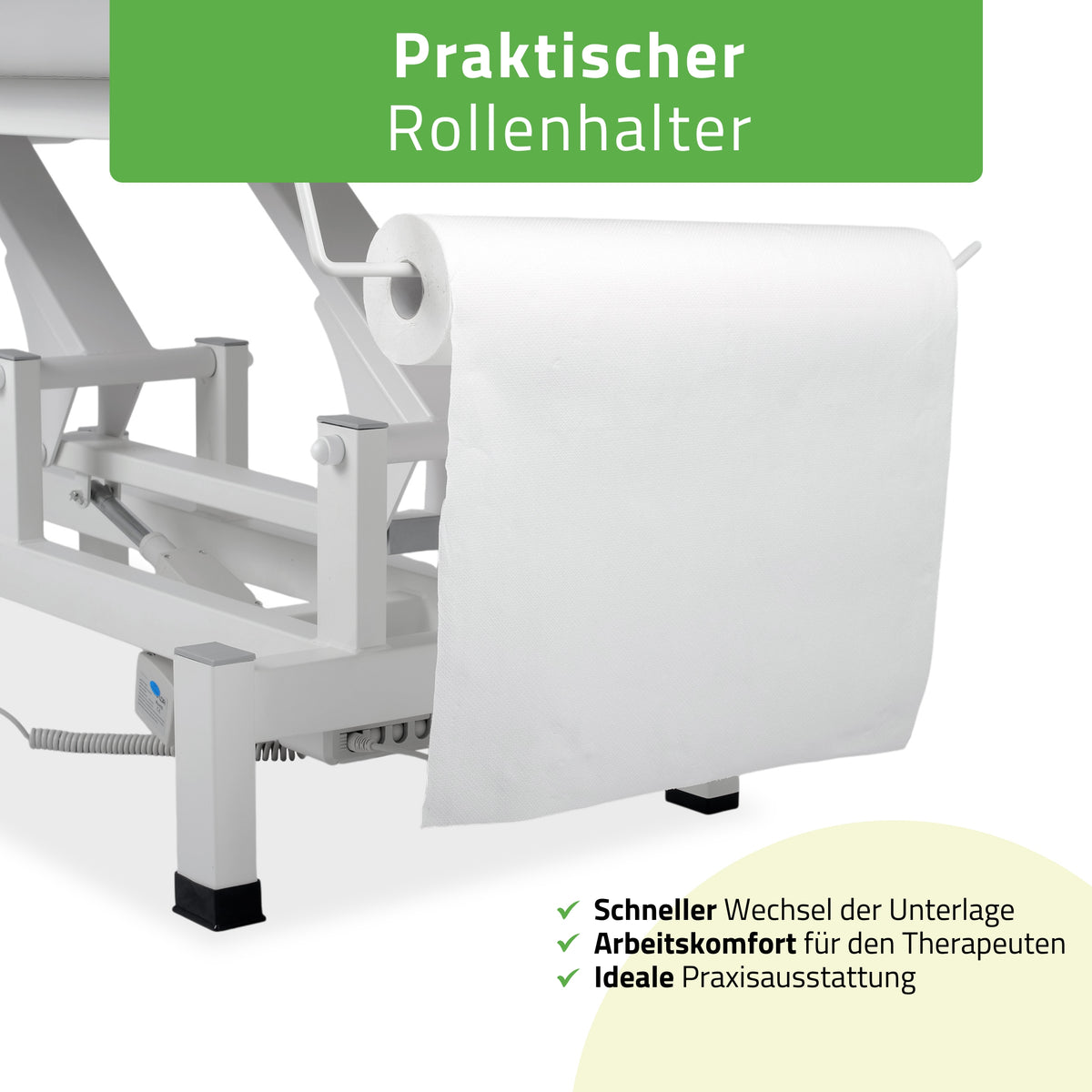 Elektrische behandeltafel set Fortis 2 + Massagepistool Dynamic Pro + Positioneringsrol 15x60 + Wegwerpvlies op rol