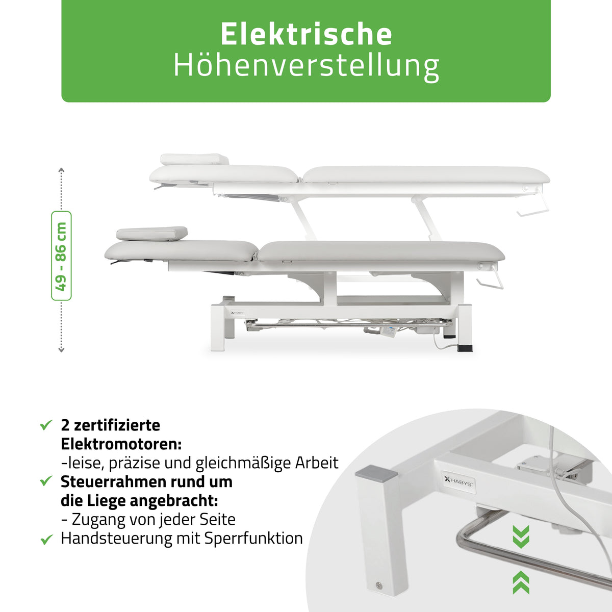 Elektrische behandeltafel set Fortis 2 + Massagepistool Dynamic Pro + Positioneringsrol 15x60 + Wegwerpvlies op rol