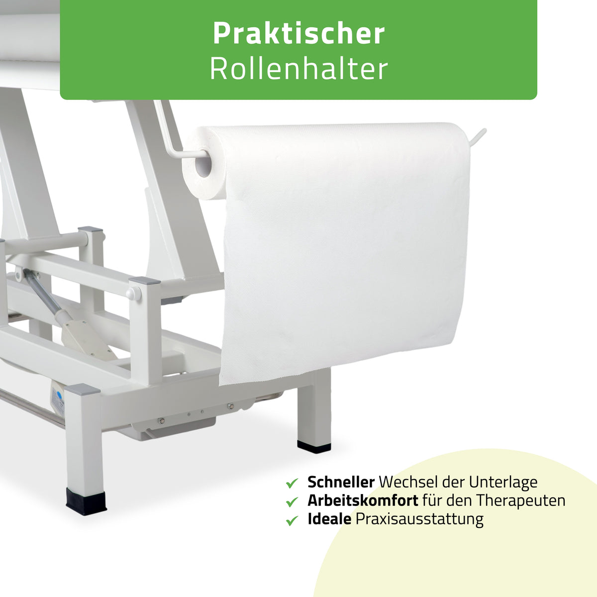 Elektrische behandeltafel set Fortis 2 + Massagepistool Dynamic Pro + Positioneringsrol 15x60 + Wegwerpvlies op rol