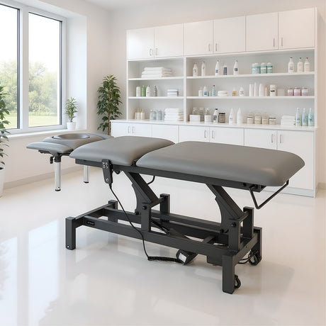 Elektrische behandeltafel set Fortis 5 Ergo + Massagepistool Dynamic Pro + Positioneringsrol 15x60 + Wegwerpvlies op rol
