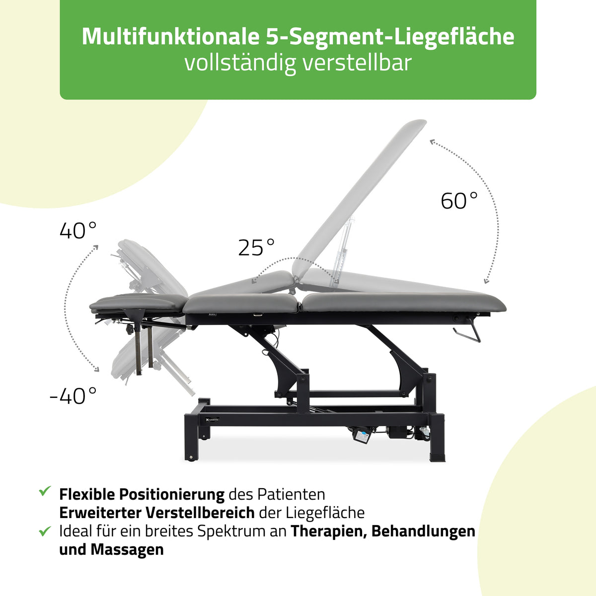 Set Therapieliege Elektrisch Fortis 5 Ergo + Massagepistole Dynamic Pro + Vollrolle 15x60 + Vliesstoff-Unterlage auf Rolle