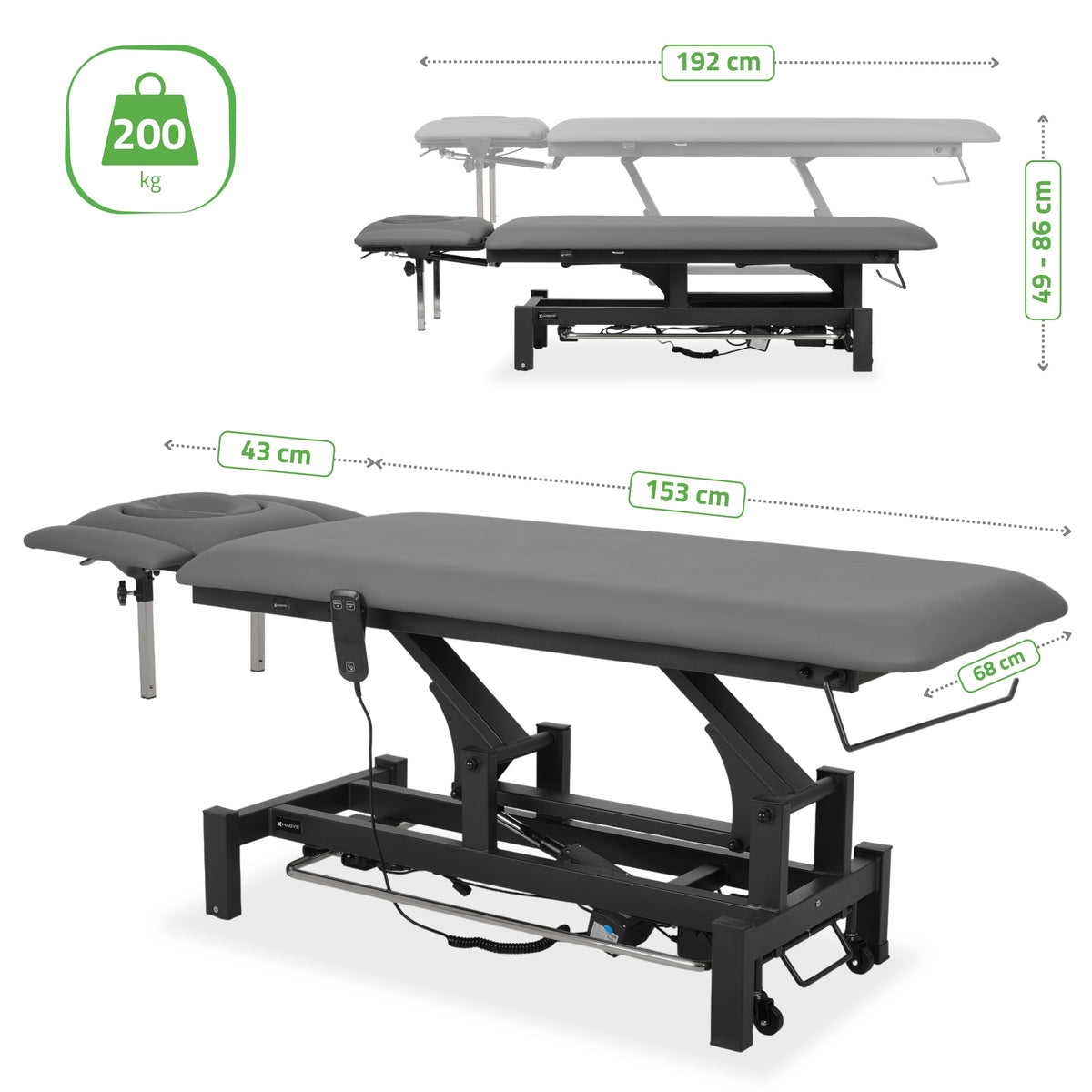 Elektrische massagetafel Fortis 4 Ergo | 4-Segmenten | Handbediening Bedieningsframe | 3 jaar garantie