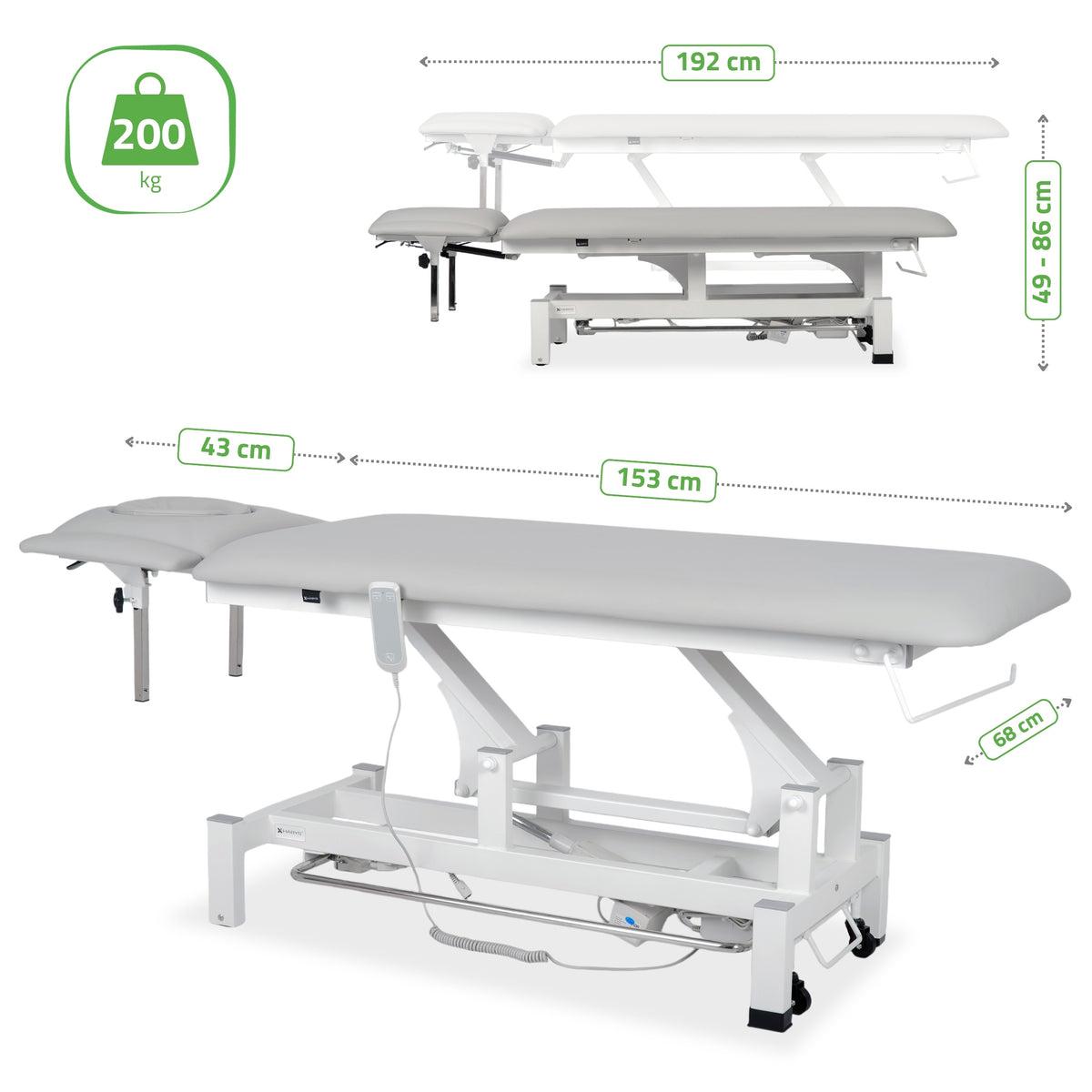 Elektrische massagetafel Fortis 4 Ergo | 4-Segmenten | Handbediening Bedieningsframe | 3 jaar garantie