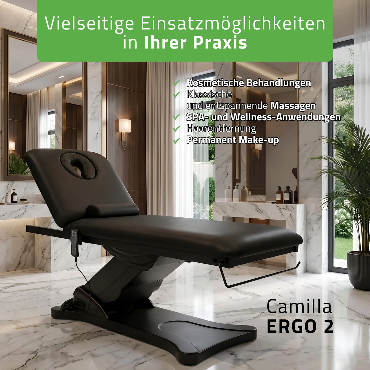 Kosmetikliege Elektrisch mit Heizung Camilla Ergo 2 | 3 Jahre Garantie