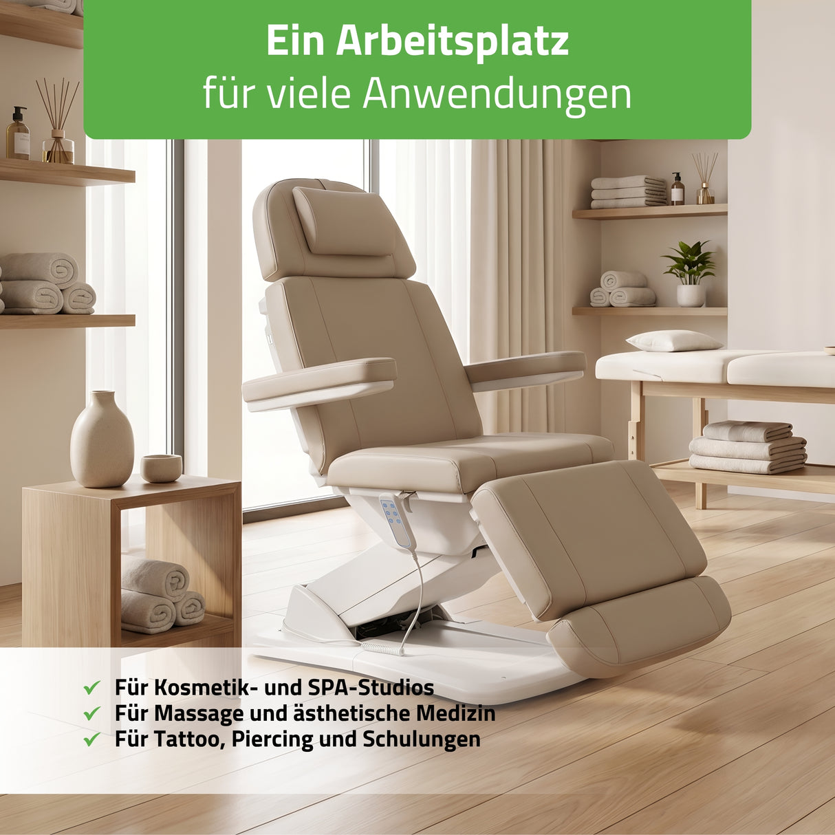 Kosmetikliege Elektrisch Tavia | Kosmetiksessel mit elektrischer Verstellung | Handfernbedienung | 3 Jahre Garantie